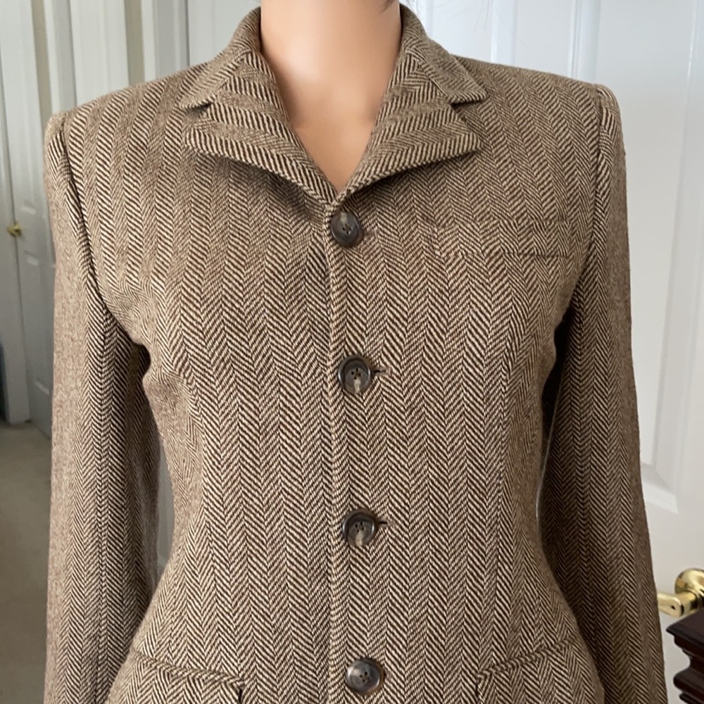 Ralph Lauren Blue Label Brown Wool Herringbone Blazer Jacket Tailored - Picture 4 of 13